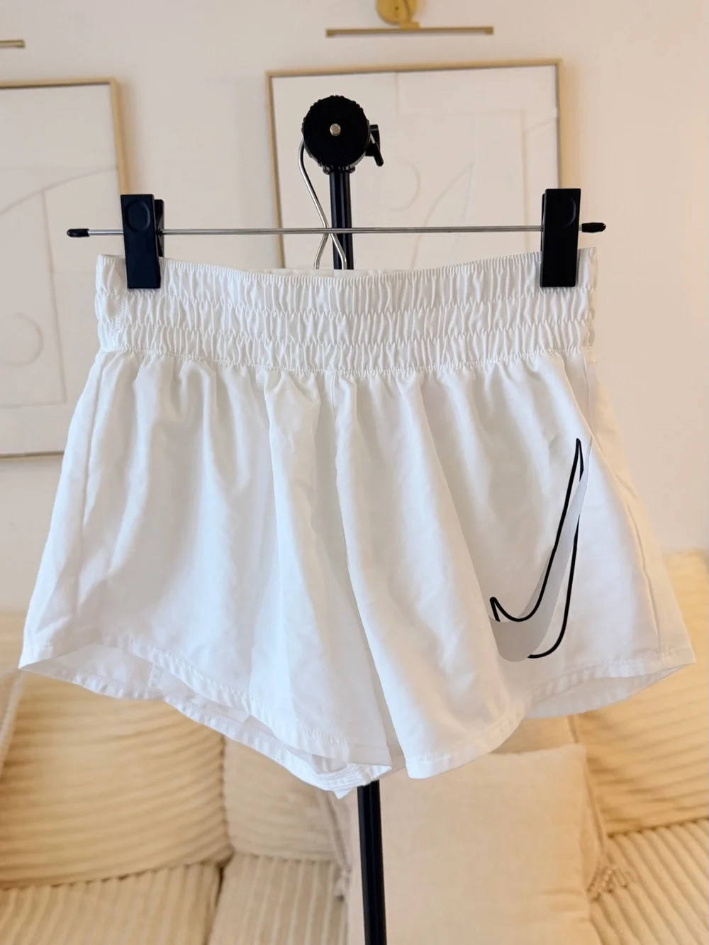 Nike Dri-FIT Women’s Running Shorts White Oversized Swoosh – Size XS